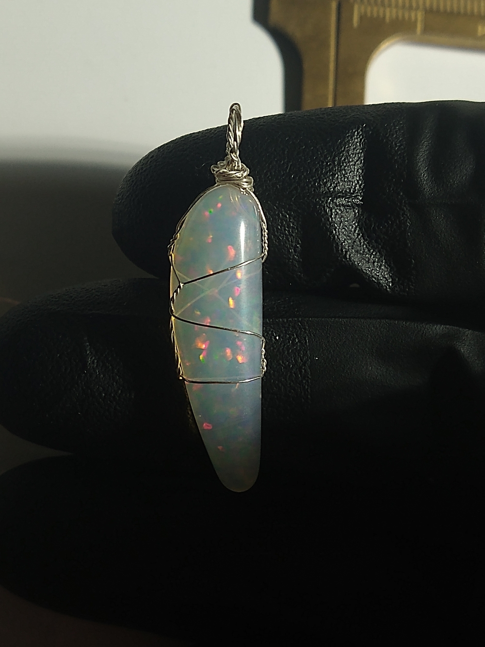 Beautiful Big Crystal Opal Cabochon Sterling Silver Wire Wrap Pendant